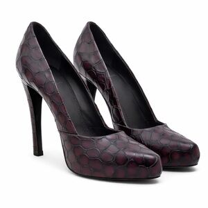 GIVENCHY Plum Purple Croc Embossed Leather Platform Pumps Heel 36.5 Italy US 6.5